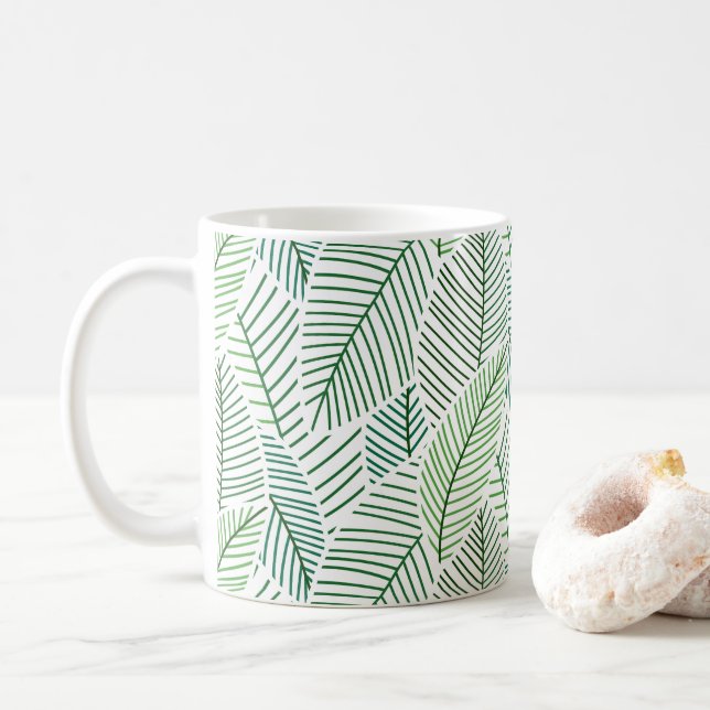 Skeleton Leaves (White and Green) Coffee Mug (With Donut)