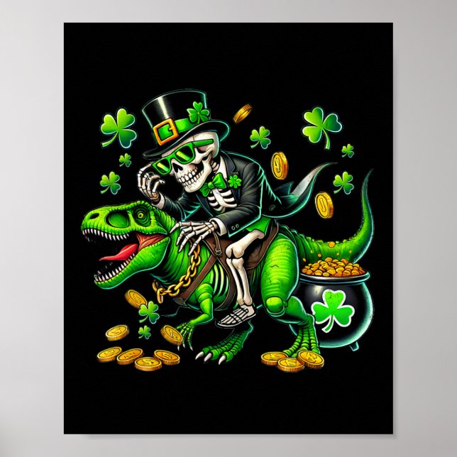 Skeleton Leperchaun Skeleton Riding Trex St Patric Poster (Front)