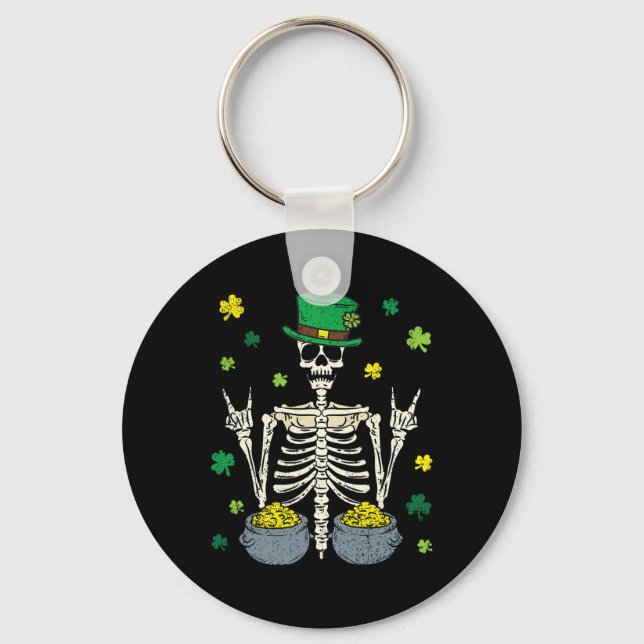 Skeleton Leprechaun St Patricks Day Shamrock Clove Key Ring (Front)