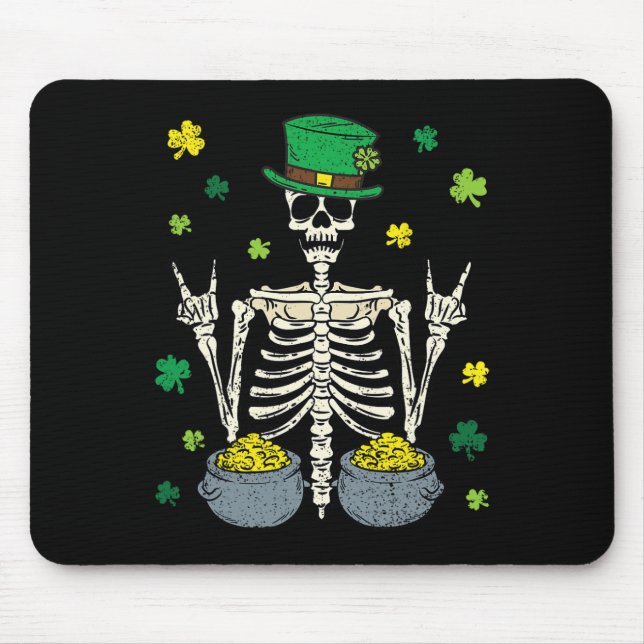 Skeleton Leprechaun St Patricks Day Shamrock Clove Mouse Pad (Front)