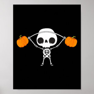 Skeleton Lifting Pumpkins Funny Halloween Snatch R Poster