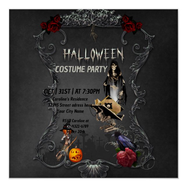 Skeleton little witch and crow poster (Front)