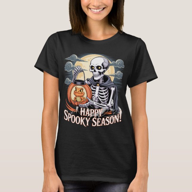 Skeleton & Lizard Halloween Lantern Art T-Shirt (Front)