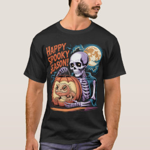 Skeleton & Lizard Pumpkin Halloween Art T-Shirt