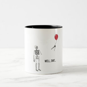 Skeleton Lost Balloon, Dark Humour Halloween Two-Tone Coffee Mug