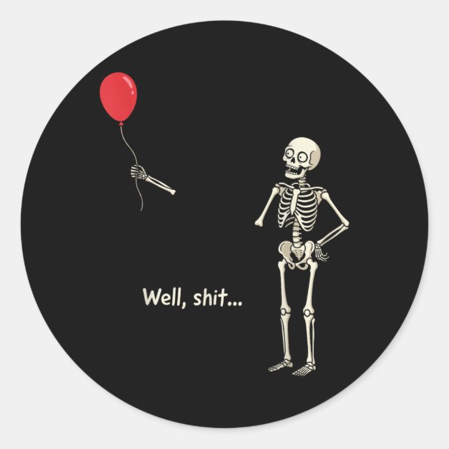 Skeleton Lost Balloon Stuff Skeleton Funny Classic Round Sticker (Front)