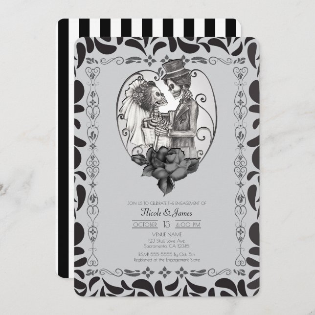 Skeleton Love Couple Marriage Dance Engagement Invitation (Front/Back)