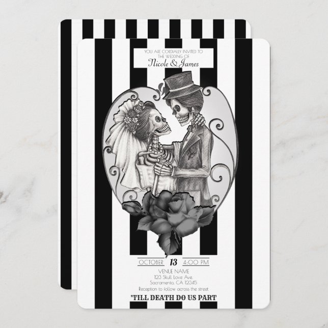Skeleton Love Couple Marriage Dance Gothic Wedding Invitation (Front/Back)