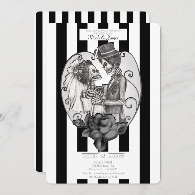 Skeleton Love Couple Marriage Dance Gothic Wedding Invitation (Front/Back)
