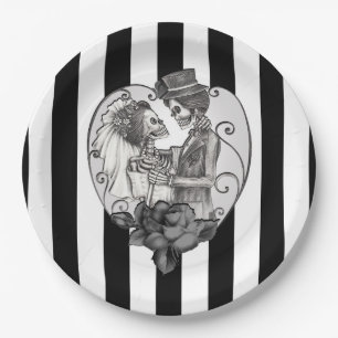 Skeleton Love Couple Marriage Dance Gothic Wedding Paper Plate