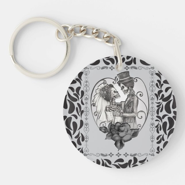 Skeleton Love Couple Marriage Dance Key Ring (Front)