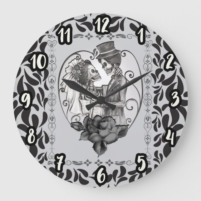 Skeleton Love Couple Marriage Dance Large Clock (Front)