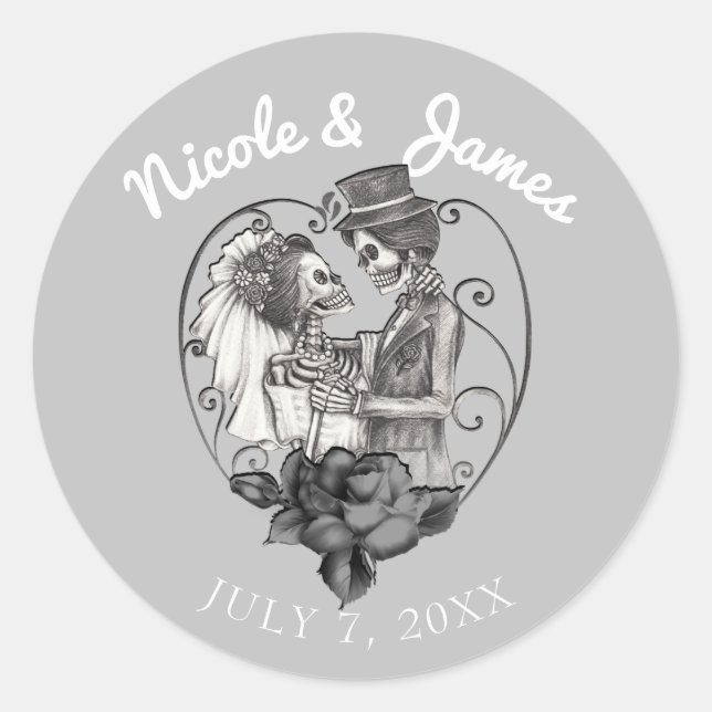 Skeleton Love Couple Marriage Dance Wedding Classic Round Sticker (Front)