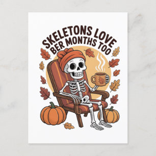 Skeleton Loves Ber Months Too Spooky Invitation Postcard