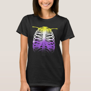 Skeleton LQBTQ Non Binary Halloween Pride Flag T-Shirt
