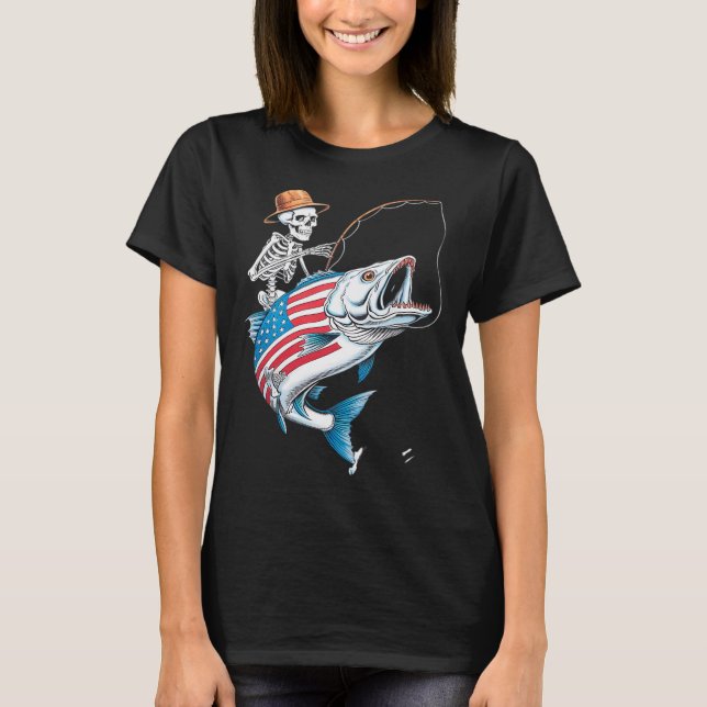 skeleton man fishing T-Shirt (Front)