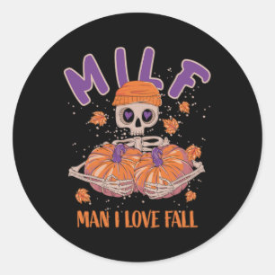Skeleton Man I Love Fall Fun Skeleton Pumpkin Hall Classic Round Sticker