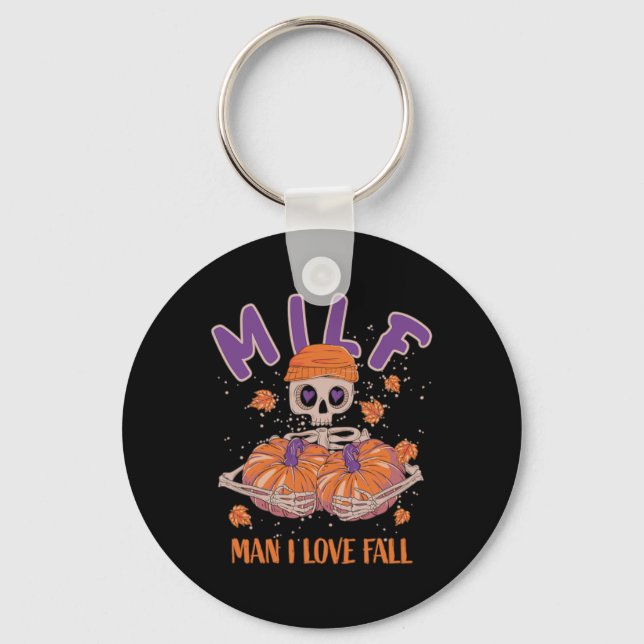 Skeleton Man I Love Fall Funny Skeleton Pumpkin Ha Key Ring (Front)