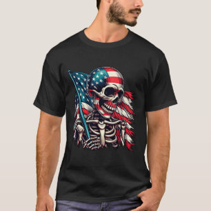 Skeleton Man Tattered American USA Flag patriotic T-Shirt
