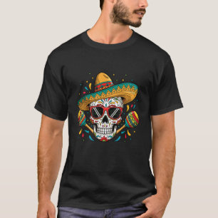 Skeleton Maracas Sombrero Mexican Party Dia De Los T-Shirt
