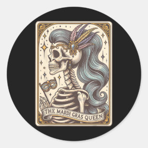 Skeleton Mardi Gras Queen Tarot Card Fat Tuesday C Classic Round Sticker