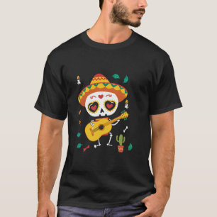 Skeleton Mariachi Musician Sugar Skull Cactus Day T-Shirt