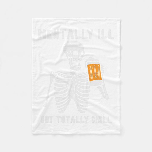 Skeleton Mentally Ill Totally Chill Fun Retro Hall Fleece Blanket (Front)
