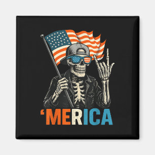 Skeleton Merica Rock American Flag Patriotic Usa 4 Magnet