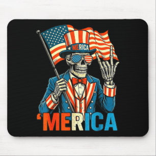 Skeleton merica rock american flag patriotic usaSk Mouse Pad