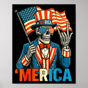 Skeleton merica rock american flag patriotic usaSk Poster
