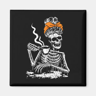 Skeleton Messy Bun Coffee Drinking Halloween Costu Magnet