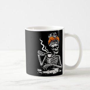 Skeleton Messy Bun Coffee Drinking Halloween Costu Mug