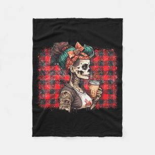 Skeleton Messy Bun Coffee Funny Costume Mum Women Fleece Blanket