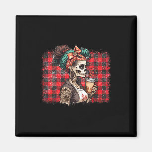 Skeleton Messy Bun Coffee Funny Costume Mum Women  Magnet