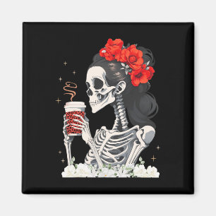 Skeleton Messy Bun Coffee Funny Costume Mum Women Magnet