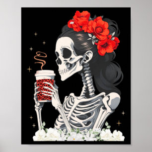 Skeleton Messy Bun Coffee Funny Costume Mum Women Poster