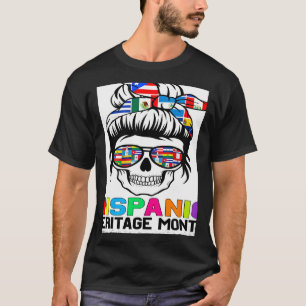 Skeleton Messy Bun Women Hispanic Heritage Month F T-Shirt