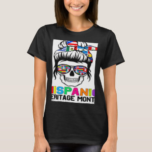Skeleton Messy Bun Women Hispanic Heritage Month F T-Shirt