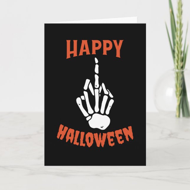 Skeleton Middle Finger Happy Halloween Card (Front)