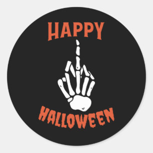 Skeleton Middle Finger Happy Halloween Classic Round Sticker