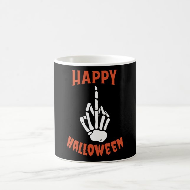 Skeleton Middle Finger Happy Halloween Coffee Mug (Center)