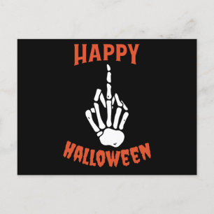 Skeleton Middle Finger Happy Halloween Postcard