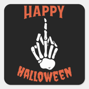 Skeleton Middle Finger Happy Halloween Square Sticker