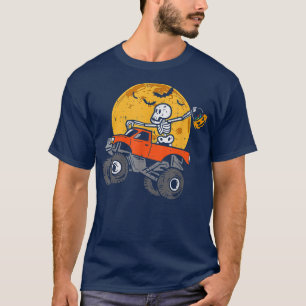 Skeleton Monster Truck Moon Candy Halloween 2022 B T-Shirt
