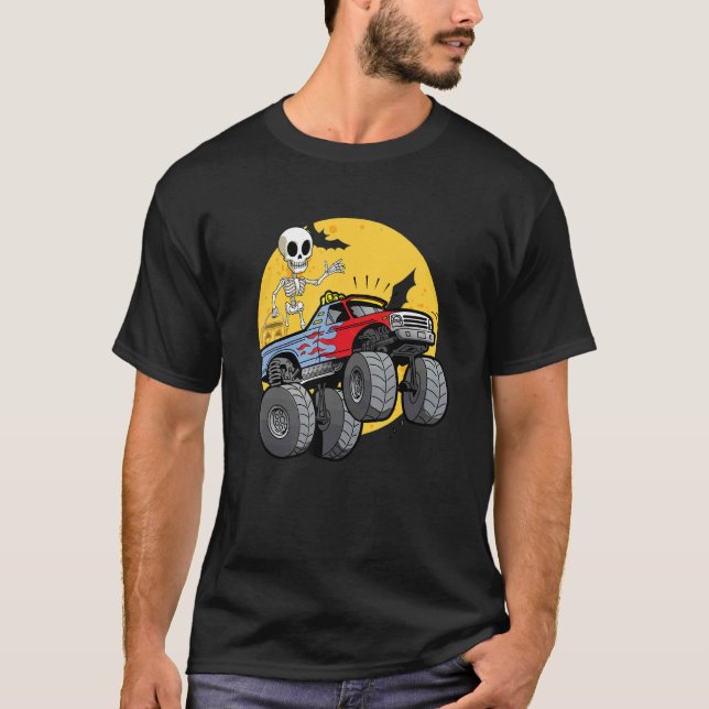 Skeleton Monster Truck Moon Candy Toddler Boys Hal T-Shirt (Front)