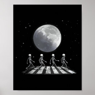 Skeleton Moon Band Funny Rock Concert Halloween Poster