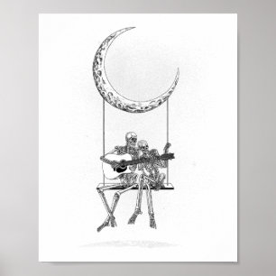 Skeleton Moon Band Tees - Rock And Roll Concert Gr Poster