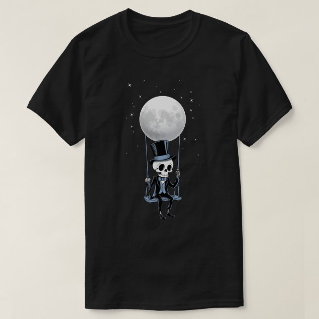 Skeleton Moon Swing Rock and Roll Band Graphic Gif T-Shirt (Design Front)