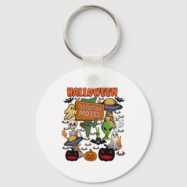 Skeleton Motel Halloween Cute Ghost Ghost Hallowee Key Ring (Front)