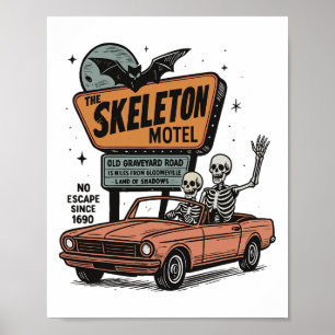 Skeleton Motel Halloween Vintage Road Halloween Sk Poster